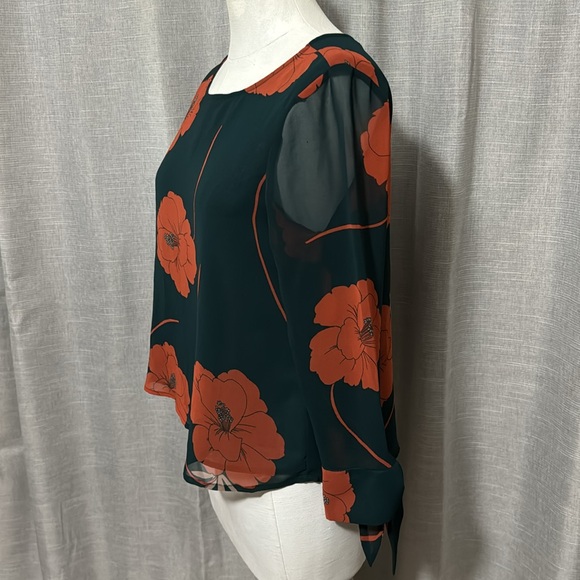 Cupcakes and Cashmere Josette Swing Style Blouse-Dark Green/Red Poppies-Sz S - Picture 6 of 15